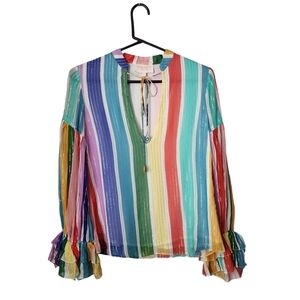 ROCOCO‎ SAND Mirage Blouse stripe flutter sleeve long sleeve rainbow XS